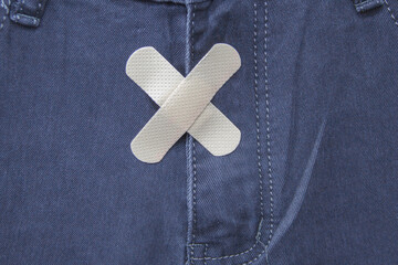 Men's pants taped over the groin area as a symbol of virginity and sexual abstinence. - obrazy, fototapety, plakaty