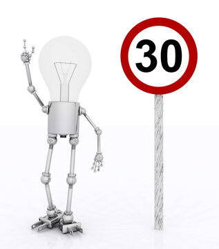 Glühbirnen Figur und Verkehrszeichen Zulässige Höchstgeschwindigkeit 30