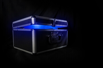 case with combination lock on black background