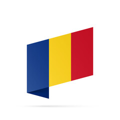 Romania flag state symbol isolated on background national banner. Greeting card National Independence Day of the Republic of Romania. Illustration banner with realistic state flag.