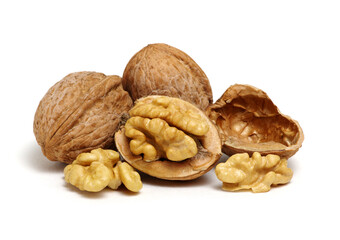 cracked walnut isolated on the white