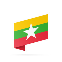 Myanmar flag state symbol isolated on background national banner. Greeting card National Independence Day of the Republic of the Union of Myanmar. Illustration banner with realistic state flag.
