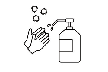 アルコール消毒液と手