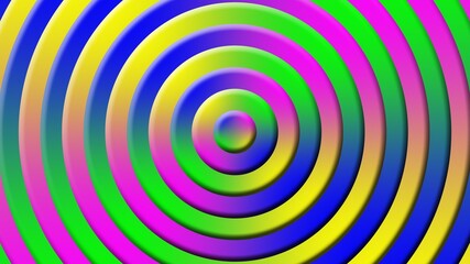 Gardient Circles, Yellow Blue Green Red Color Background, 3D Illustration