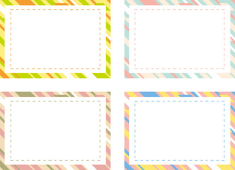 手描きステッチフレーム　パステルカラーストライプ背景セット	
