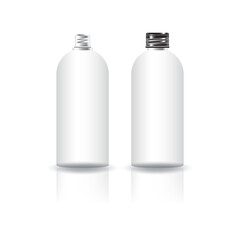 Blank white cosmetic round bottle with black screw lid for beauty or healthy product mockup template.