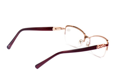 Modern eye glasses on wood background. Blue glasses. Glasses on wood table. glasses for design....