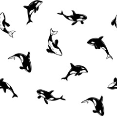 Killer whale. Whale in water. Seamless pattern