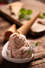 Scoops of Chocolate and Vanilla Ice Cream on Plate