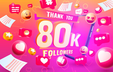 Thank you followers peoples, 80k online social group, happy banner celebrate, Vector