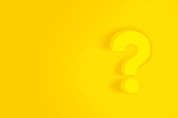 Question mark sign icon FAQ button on yellow background - Realistic 3d question mark design background