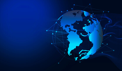 Global network connection concept - Social network communication in the global computer networks on blue background
