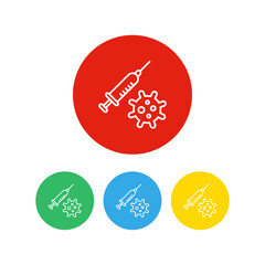 Set of 4 colorful icons. Syringe with vaccine for Covid-19.