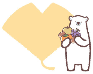 秋の味覚を持ったシロクマとイチョウのフレーム