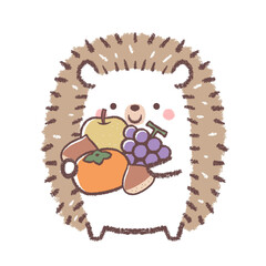 秋の味覚を持ったハリネズミ