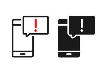 Mobile phone with exclamation mark. Alert message smartphone. Illustration vector