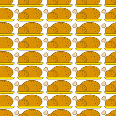 Seamless pattern with outline baked poultry on white.