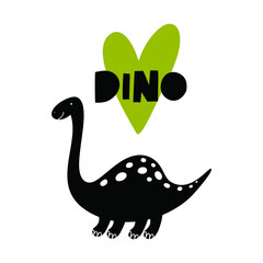 Card with cute dinozaur and text Dino on white background © Anastasiya Vaulina