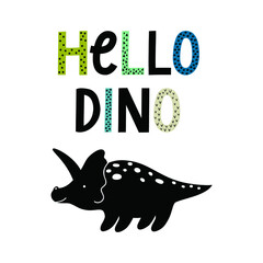 Card with dinozaur and text Hello dino on white background © Anastasiya Vaulina