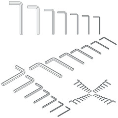 Metric Hex Key Wrench Set 3d outline blueprint
