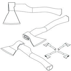 axe hand tool 3d outline blueprint

