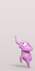 3D-illustration of a cute and funny cartoon elephant. greeting card portrait format