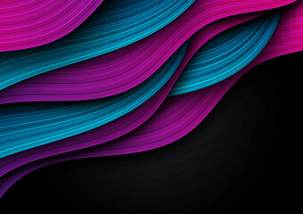 Abstract modern pink and blue on black background with stripe line curve layer design.