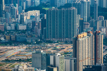 Hong Kong Victoria harbor city landscape, business downtown urban with skyline building tower, Asia district scene of skyscraper architecture view to travel
