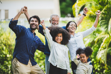 Adult hipster son and old senior father stay for work at home, two generations have a beard talking together and relaxing with smile, happy enjoy living to isolation quarantine at home, father's day
