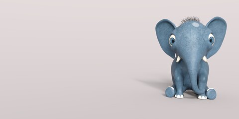 3D-illustration of a cute and funny cartoon elephant. greeting card landscape format