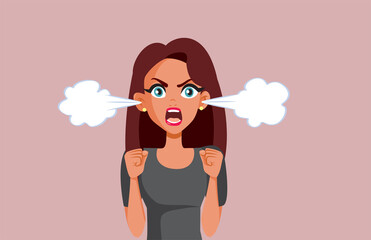 Furious Angry Woman Screaming Vector Cartoon Illustration