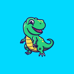 Cute dinosaur tyrex with smiling face vector cartoon illustration. Cartoon flat style dinosaur. Mascot design.