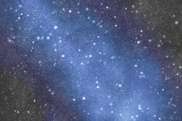 Background, illustration of space, black sky and blue milky way, bright stars