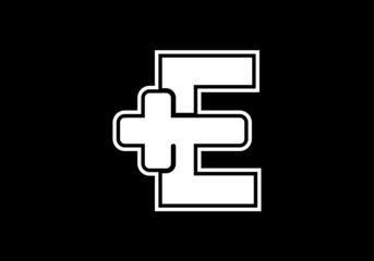 Fototapeta premium Initial E monogram alphabet with a plus logo sign white in black background. Font emblem. Modern vector logo for medical or health business, and company identity