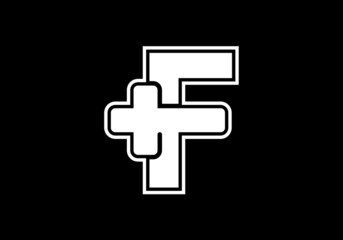 Obraz premium Initial F monogram alphabet with a plus logo sign white in black background. Font emblem. Modern vector logo for medical or health business, and company identity