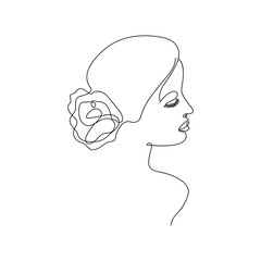 Abstract portrait of a beautiful woman drawn by continuous line. People sketch. For wall art, interior decorations. Isolated on white background. Vector illustration in minimal style. 