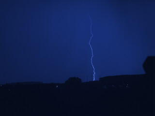 Eerie scenery of a lightning strike at night