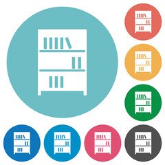 Bookshelf with books solid flat round icons
