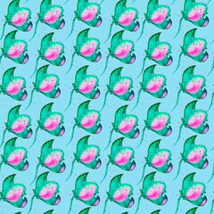 Watercolor sea stingray Marine seamless pattern.watercolor tropical seamless pattern blue background. 
