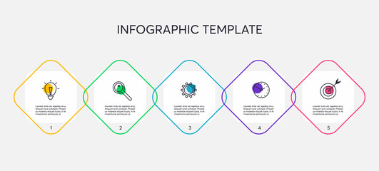 Vector infographic design template with icons and 5 options, steps or processes. Flat infographics business concept for presentation, process diagram, report, workflow, strategy.