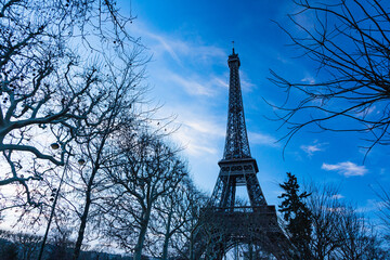 フランス　パリのシャン・ド・マルス公園から見えるエッフェル塔