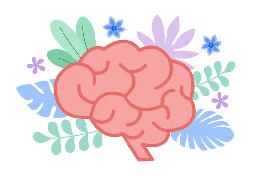Brain flower concept vector illustration on white background. Mental health. 