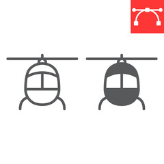 Helicopter line and glyph icon, transportation and vehicle, helicopter vector icon, vector graphics, editable stroke outline sign, eps 10