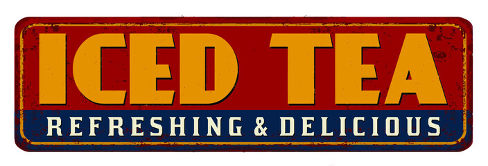 Iced tea vintage rusty metal sign on a white background, vector illustration