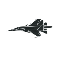 Fototapeta na wymiar Airplane Fighter Icon Silhouette Illustration. Army Vehicle Vector Graphic Pictogram Symbol Clip Art. Doodle Sketch Black Sign.