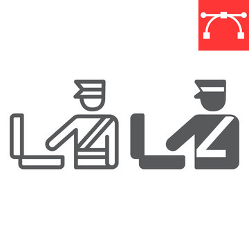 Customs inspection line and glyph icon, security checkpoint and airport, luggage control vector icon, vector graphics, editable stroke outline sign, eps 10