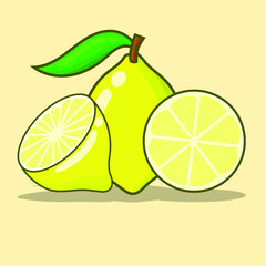 Yellow lemon eps vector illustration with shadow and yellow background. isolated lemon sliced