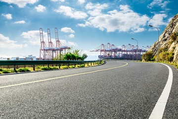 Empty and clean asphalt roads and pier industrial landscape in summer, Asia