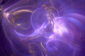Abstract fractal art background of curving shapes that suggest bubbles and reflections, in a purple and gold color scheme.