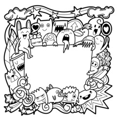 frame Cartoon monsters collection. coloring book set of cartoon monsters group